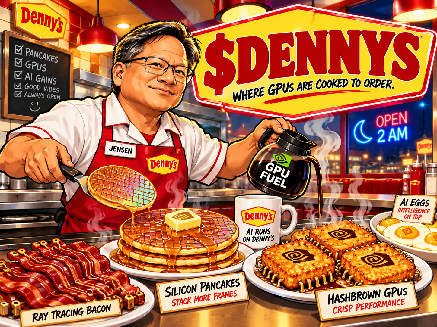 Jensen serving a diner breakfast made from GPUs