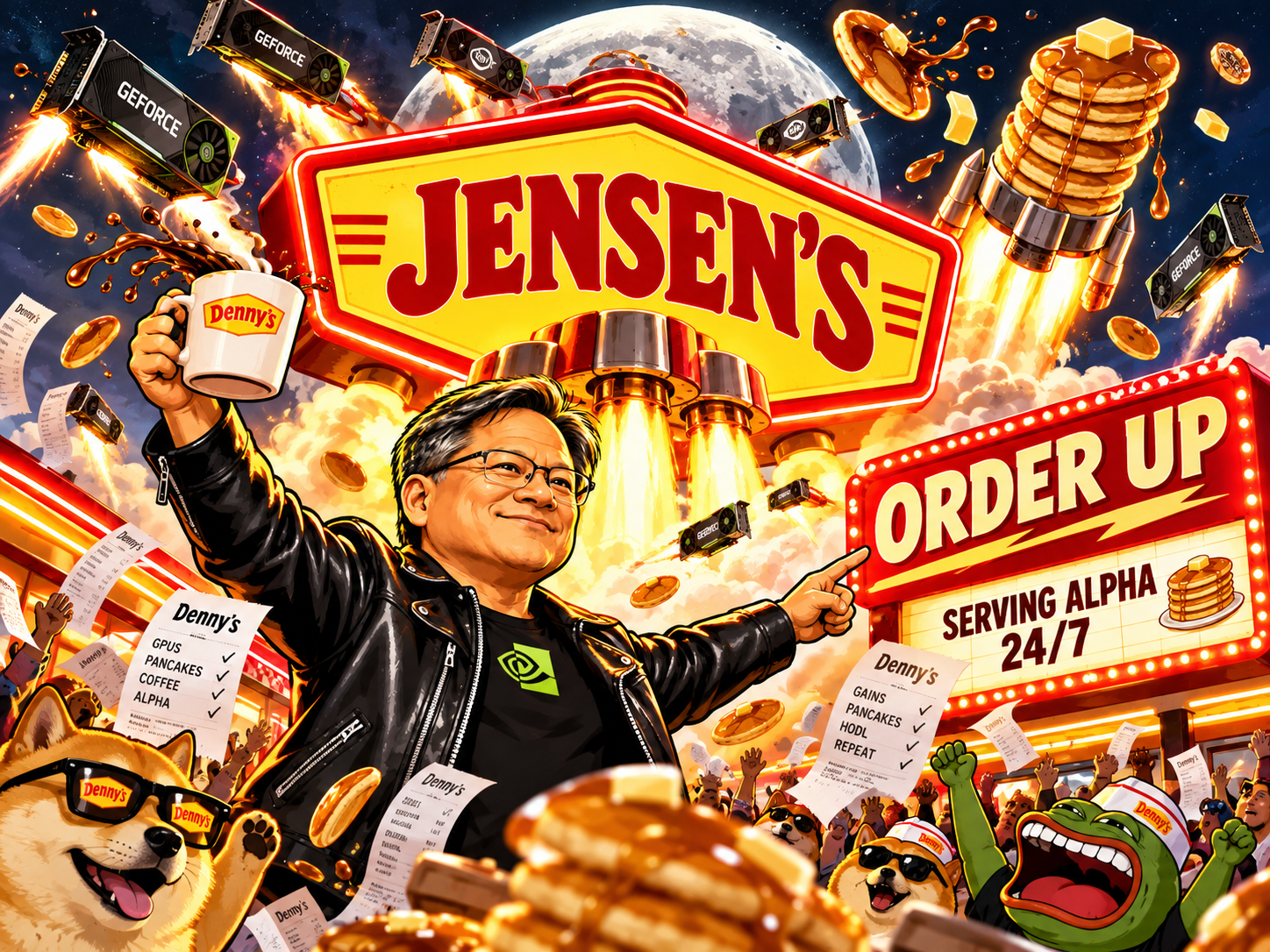 Jensen launching a Denny's GPU breakfast into space